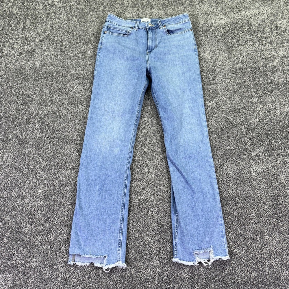 7 Diamonds Jeans Womens 29 Blue Straight Stretch Medium Wash Denim Fray Casual